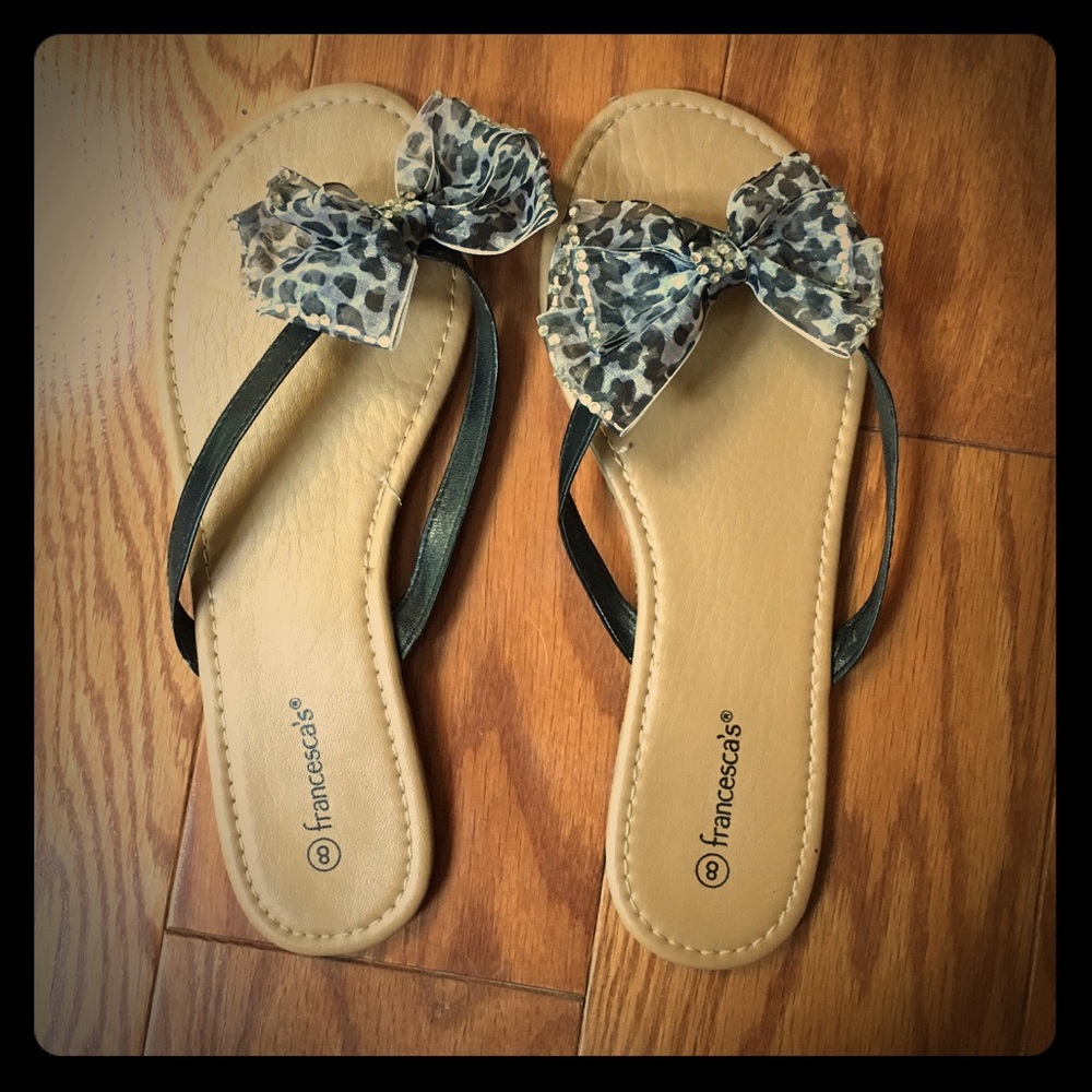 Leopard Bow Flip Flops
